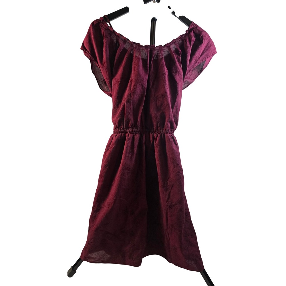 Lauren Conrad Burgundy Embroidered Cotton Fit Flare Dress Large Wine Red‎